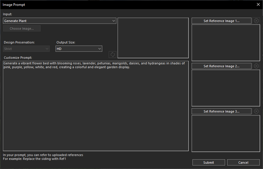 Generate Plant option selected and prompt entered for custom AI-generated plant