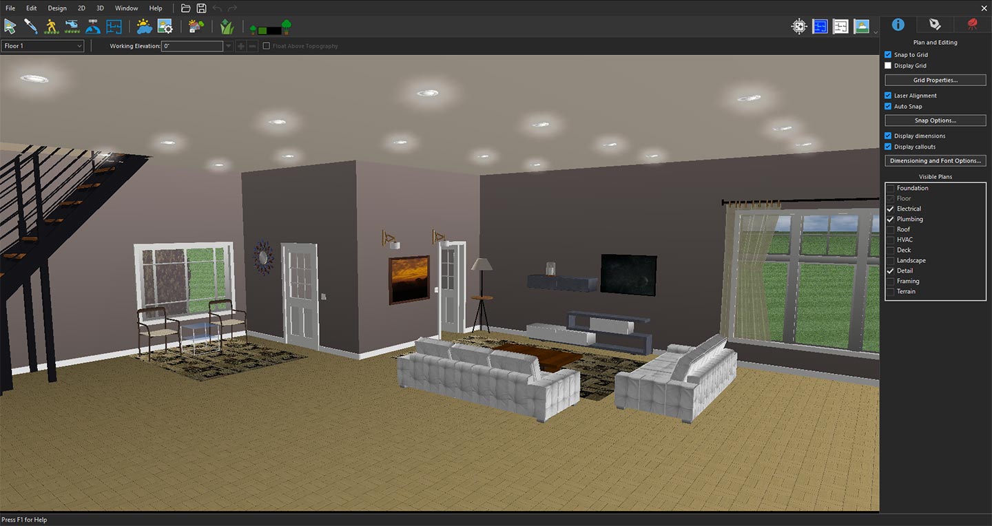 3D View focused on the living room space