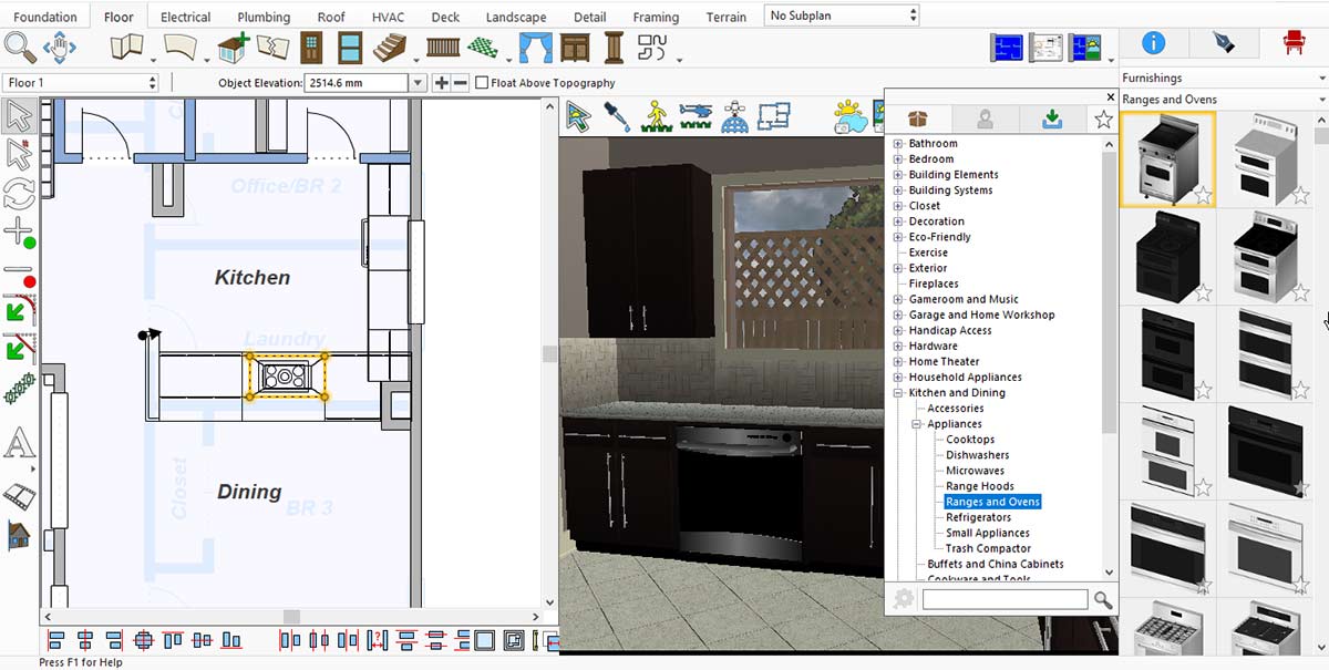 Range and oven selection options from the stock library