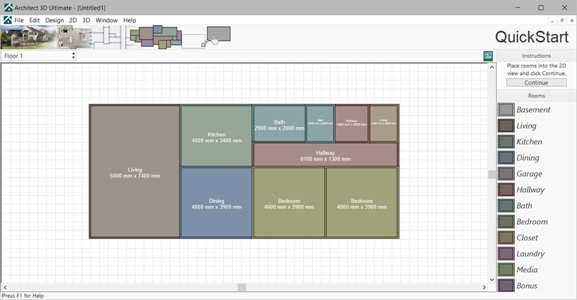 The ground floor rooms laid out in QuickStart
