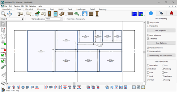 The two-storey layout opened as a 2D plan