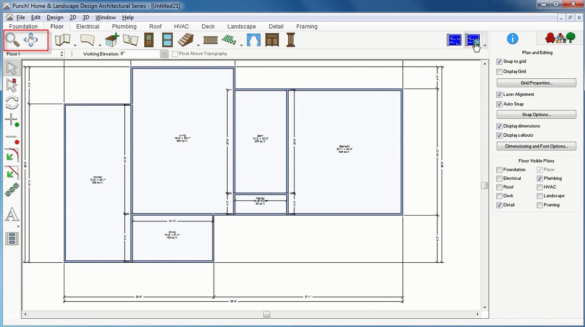 The 2D navigation tools on the main toolbar