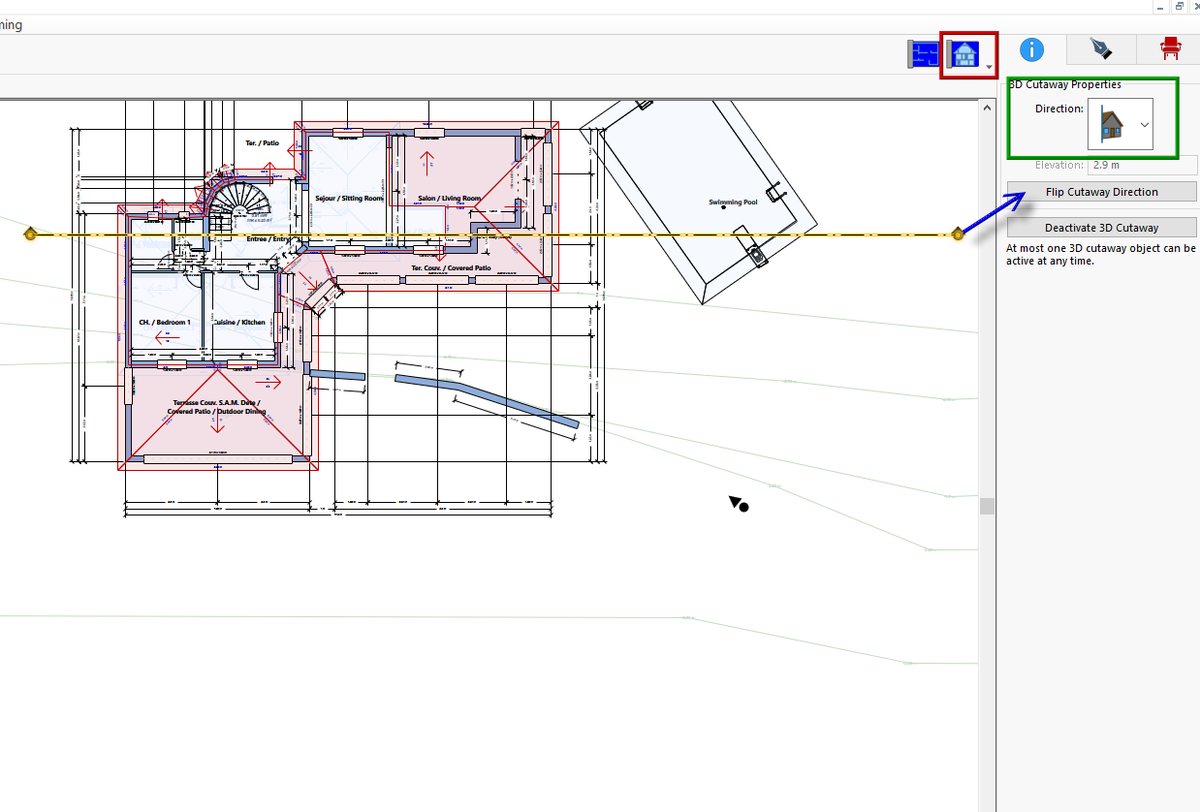The 3D Cutaway properties and the Elevation View button