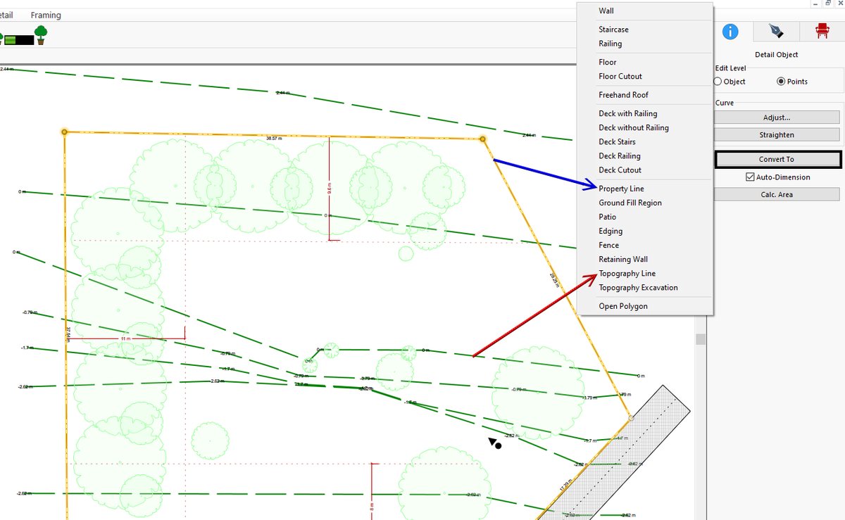 Converting imported lines to topography lines and a property line