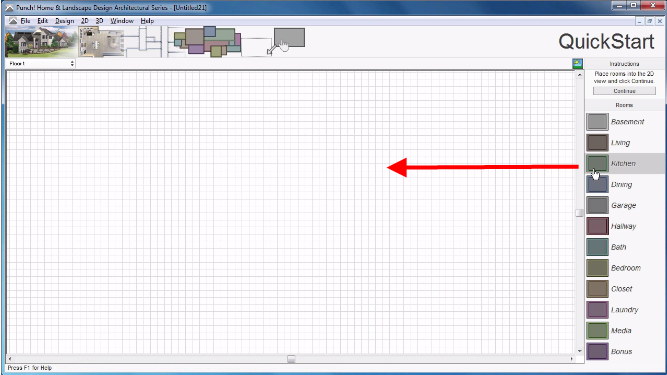 Dragging room types from the list into the QuickStart design window