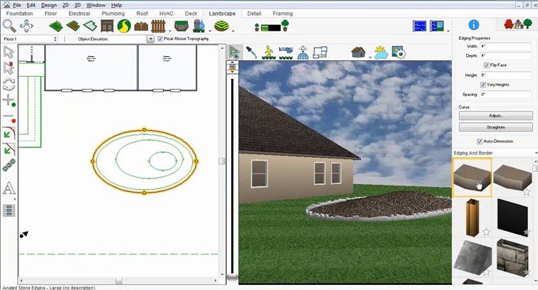 The edging border selected in the 3D view with its properties