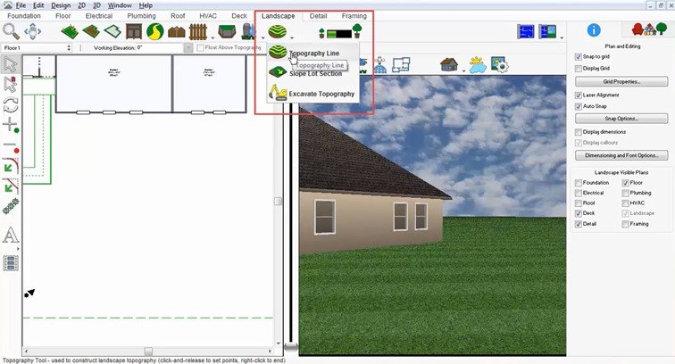 The Topography Line tool selected