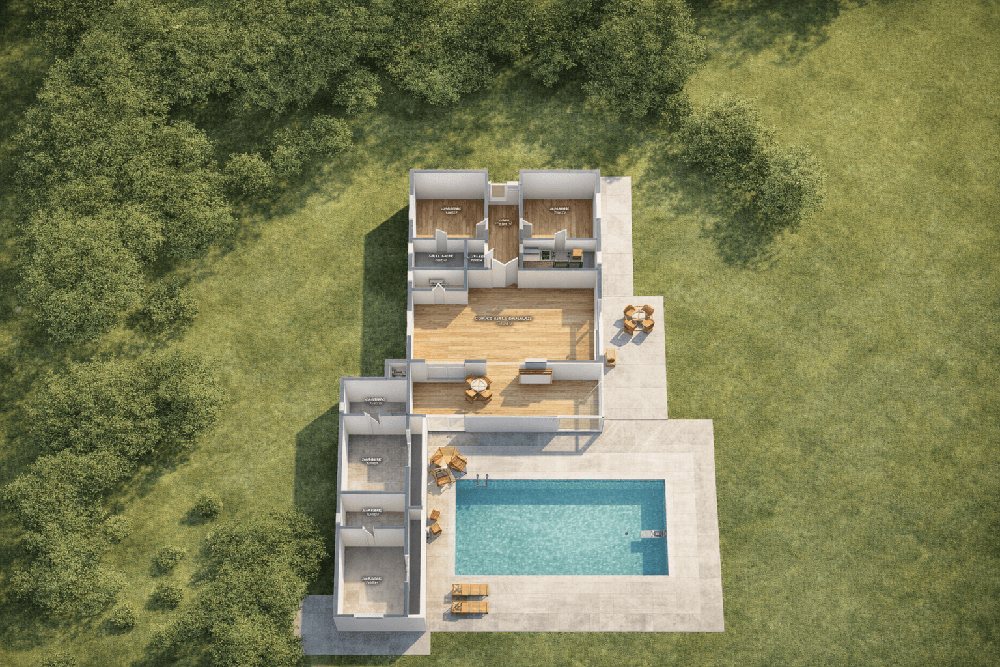 A plan turned into a 3D view