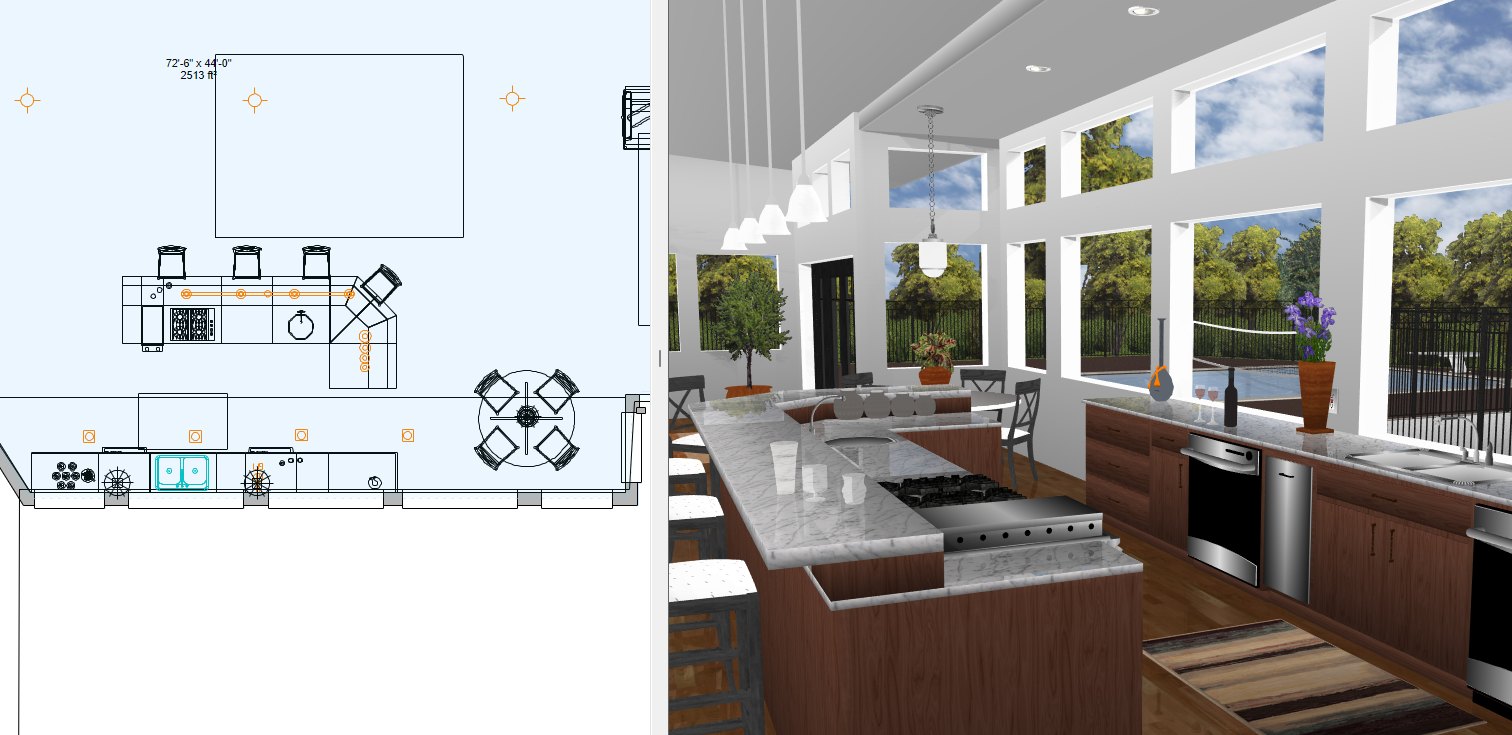 A 2D plan and the 3D view side by side